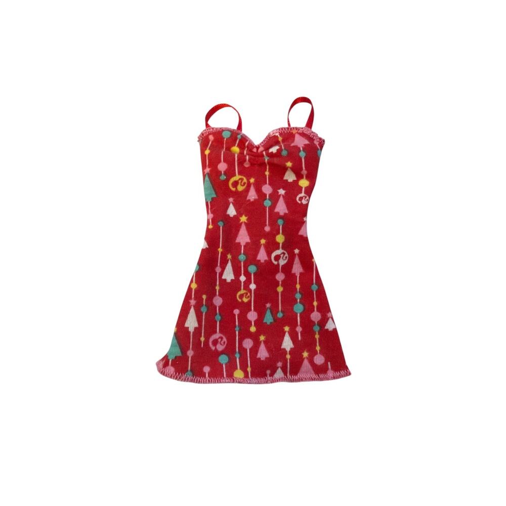 Barbie Doll Clothes Christmas Holiday Themed Season Red Dress Outfit Mattel